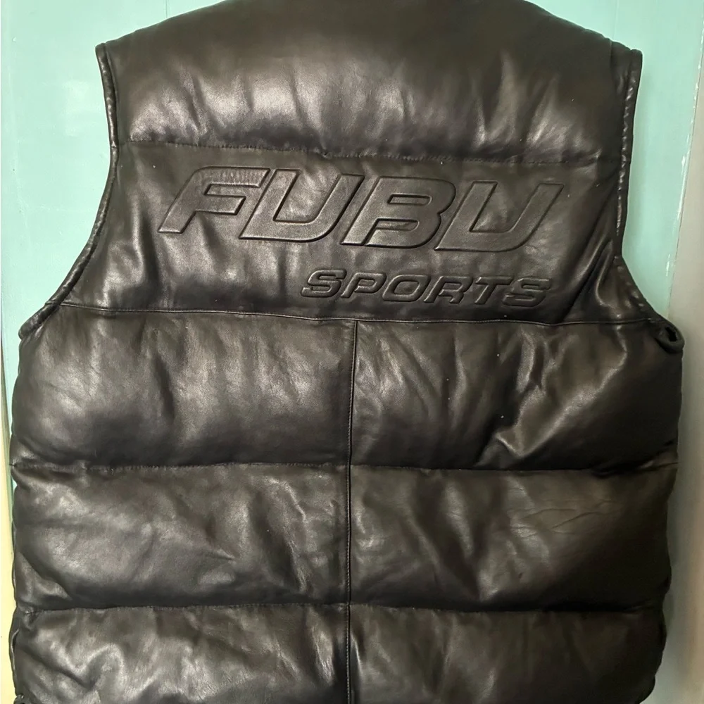 Vintage FUBU Sports Leather Puffer Vest - Black - Men’s Large - Y2K Streetwear - Picture 6 of 8